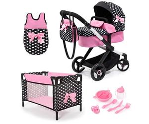 Bayer Design Dolls pram XEO with bed, bag, sleeping bag, accessories | doll stroller with accessories, swivel front wheels, reversible, adjustable handle, convertable, for girls, boys, 3+ years