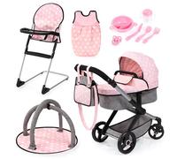 Bayer Design Dolls pram XEO with highchair, bag, sleeping bag, baby gym | doll stroller with accessories, swivel front wheels, reversible, adjustable handle, convertable, for girls, boys, 3+ years