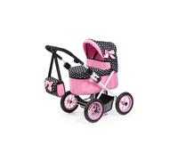 Bayer Design Dolls: Trendy Pram - Hearts Black & Pink - Includes Matching Shoulder Bag for Dolls Up to 18"""" Foldable Kids Pretend Play Toy Ag