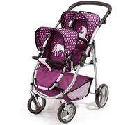 Bayer Design Dolls Twin Tandem Pram stroller, foldable, adjustable handle, swivelling wheels