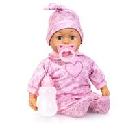 Bayer Design 93824CO Interactive baby doll, talking, soft body, sleeping eyes, cute outfit, dummy, bottle, 38 cm