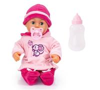 Bayer Design Interactive baby doll 38 cm, talking, with accessories | sleeping eyes, 24 baby sounds, soft body for cuddling, cute outfit, dummy and bottle for children’s role-play