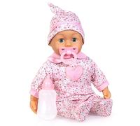 Bayer Design Interactive baby doll 38 cm, talking, with accessories | sleeping eyes, 24 baby sounds, soft body for cuddling, cute outfit, dummy and bottle for children’s role-play