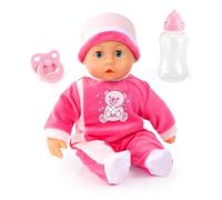 Bayer Design Interactive baby doll 38 cm, talking, with accessories | sleeping eyes, 24 baby sounds, soft body for cuddling, cute outfit, dummy and bottle for children’s role-play