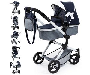 Bayer Design Neo Vario doll's pram with bag, convertible, adjustable | doll stroller transformable into a pushchair, swivelling front wheels, integrated basket, foldable for transportation