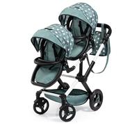 Bayer: Pram Xeo Twin - Green & White Stars - Seats 2 Dolls Up to 18", Shoulder Bag, Adjustable Handle, Foldable, Kids Toy, Ages 3+