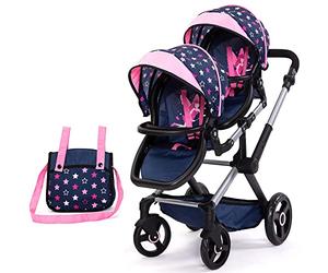 Bayer Design Twin dolls pram with bag, adjustable, seats variable fixable | carriage pram double stroller with swivel front wheels, reversible handle, integrated basket, for boys and girls 3+ ages