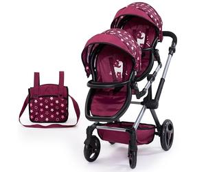 Bayer Design Twin dolls pram with bag, adjustable, seats variable fixable | carriage pram double stroller with swivel front wheels, reversible handle, integrated basket, for boys and girls 3+ ages