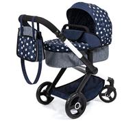 Bayer Design 17015AA Combi dolls pram Xeo, stroller, height-adjustable handle, convertible, bag, blue with stars