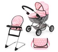 Bayer Dolls Cosy 3-Piece Pram & High Chair Set - Foldable Doll Buggy