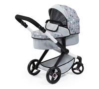 Bayer Baby Dolls Pram XEO - Convertible Doll Pushchair, Carrycot & Changing Bag - Stroller with Adjustable Handle Height for Girls, Tall Dolls Pram for 6+, 3-5 Year Olds - Light Grey, Pink Stars