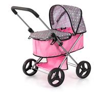 Bayer Go Baby Dolls Pram - Foldable Pushchair with Storage Basket, Carrycot Cover for Doll Up to 46cm - Dolls Pram for 3 Year Olds, Girls, Boys, Toddler Toy 3-6 Years - Polka Dot Grey, Pink Stroller