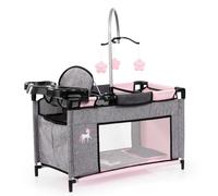Bayer Design 62633AB Doll bed with integrated high chair, changing table, mobile, jeans-grey, pink