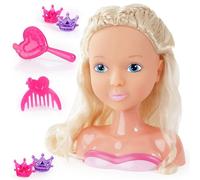 Bayer Design 90019AA My Lovely Princess Styling hairdressing head for styling, long blonde hair, doll head 19 cm with accessories for creative play