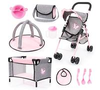 Bayer Design 21533AB Dolls Umbrella Stroller Set with bed, bag, play mat, accessories