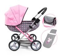 Bayer: Pram Cosy Fairy Poka Dot Grey Pink - Includes Blanket+Pillow+Handbag for Dolls Up to 18"""" Ages 3+