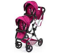 Bayer: Pram Neo Twin - Hot Pink & Polka Dots Fairy - Seats 2 Dolls Up to 18"""" Shoulder Bag Adjustable Handle Foldable Kids Ages 3+