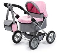 Bayer Design 13008AA Dolls Pram Trendy, stroller, foldable, height-adjustable handle, bag, grey-pink with fairy