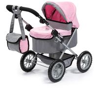 Bayer Design 13008AA Dolls Pram Trendy, stroller, foldable, height-adjustable handle, bag, grey-pink with fairy