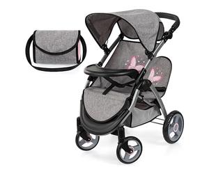 Bayer Twin Dolls Pram - Foldable Double Buggy Pushchair for 46cm Dolls | Twin Stroller with Changing Bag & Basket, Adjustable Handle Height for Girls 3-5, 6, 7, Baby Doll Pram for 3 + Years Old