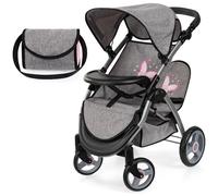 Bayer: Twin Star Stroller - Grey Pink Butterfly - Seats 2 Dolls Up to 18"""" Shoulder Bag Foldable Sibling Buggy Kids Toy Ages 3+