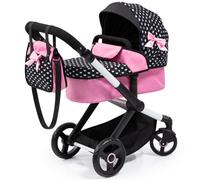 Bayer Design 17060AA Combi dolls pram Xeo, stroller, height-adjustable handle, convertible, bag, Black, Pink