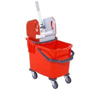 Bayersan Kentucky Mop Bucket With Wringer On Wheels Plastic Home Commercial Cleaning Floor Cart (25 Litre, Red)