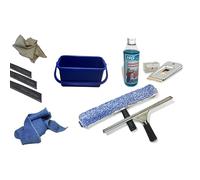 Bayersan Window Cleaning Starter Set (13 Items) - Complete Window Cleaner Kit with 15L Bucket, Squeegee, T-Bar, Microfibre Sleeves, Scrim, Cloths, Scraper, Blades & HG Window Cleaning Liquid