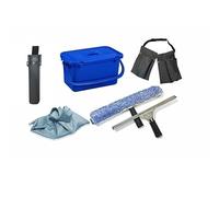 Bayersan Window Cleaning Starter Set|Window Cleaner Kit with 15L Bucket,Squeegee,T-Bar, Microfibre Sleeve,Scrim,Scraper,Blades & Window Cleaning Liquid (Multicolour - 8 Items)