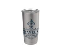 Bayeux Normandy France Ornate Fleur-De-Lis Navy Print Stainless Steel Insulated Tumbler