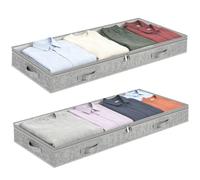 bayidun 2 Pcs Under Bed Storage Box with Lid, Underbed Storage Bags Box with Zips & Clear Window for Clothes Duvets Blanket Bedding Bedroom Storages(100x50x10 cm)