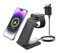 bayite Wireless Charger, 3 in 1 Wireless Charging Station for iPhone 16 15 14 13 12 11Series, Phone and Watch Charger Stand for Apple Watch Ultra/10/9/8/7/6/5/4/3/2/SE, AirPods Pro/4/3/2