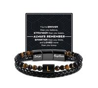 BAYLAY Gifts for Him - Leather Beads Initial Bracelet Cross Bracelet for Men Natural Stone Bracelets Gifts for Him Man Father Grandpa, 8.5+0.5inc, braided leather, tiger eyes stone, stainless steel