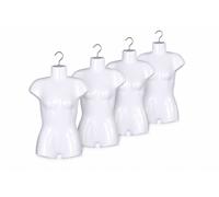 BAYLI 4x Female Torso Half Bust Display, White, With Hooks, 50 cm