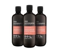 Baylis & Harding Goodness Mens Natural Shower Gel 500ml 3 pack | Sandalwood & Vanilla, 98% Naturally Derived, Dermatologist Approved, Vegan Friendly, Made in UK
