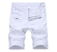 Baylvn Men's Casual Fashion Ripped Short Jeans Slim Fit Denim Short - White - 34