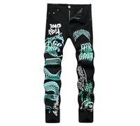 Baylvn Men's Casual Printed Slim Fit Jeans Skinny Denim Pants, D Black&snake, 34
