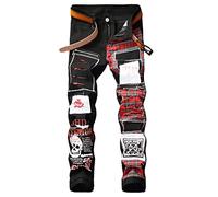 Baylvn Men's Casual Printed Slim Fit Jeans Skinny Denim Pants, E Black, 32