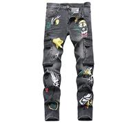 Baylvn Men's Casual Printed Slim Fit Jeans Skinny Denim Pants, Grey Black1, 36