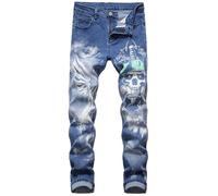 Baylvn Men's Casual Printed Slim Fit Jeans Skinny Denim Pants, Z 88-blue, 30