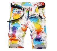Baylvn Men's Casual Ripped Printed Denim Shorts Slim Fit Summer Beach Jeans Shorts, 0912 White, Small