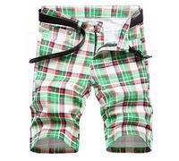 Baylvn Men's Casual Ripped Printed Denim Shorts Slim Fit Summer Beach Jeans Shorts, 0913 Green Plaid, 30