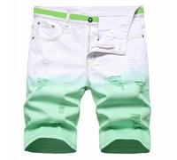Baylvn Men's Casual Ripped Printed Denim Shorts Slim Fit Summer Beach Jeans Shorts, 0920 Green&white, 30