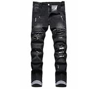 Baylvn Men's Casual Ripped Skinny Distressed Slim Fit Holes Biker Jeans,6683 Black,Size 34, Black, 34