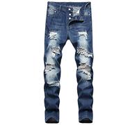 Baylvn Men's Casual Ripped Skinny Distressed Slim Fit Holes Biker Jeans - Blue - 38