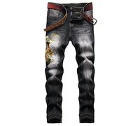 Baylvn Men's Casual Straight Slim Fit Printed Jeans Skinny Pants - Black - 34