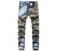 Baylvn Men's Designer Straight Slim Fit Patchwork Jeans Comfort Skinny Biker Denim Pants, 3132 Camo&blue, 30