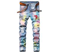 Baylvn Men's Designer Straight Slim Fit Patchwork Jeans Comfort Skinny Biker Denim Pants, 3229 Blue, 30