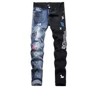 Baylvn Men's Designer Straight Slim Fit Patchwork Jeans Comfort Skinny Biker Denim Pants, 3583 Blue&black, 34