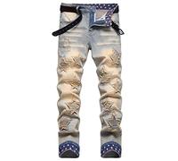 Baylvn Men's Designer Straight Slim Fit Patchwork Jeans Comfort Skinny Biker Denim Pants, 3848 Vintage Blue, 42